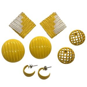 Vintage Lot of 4 Pairs Yellow Dangle Stud Pierced Earrings 80s 90s Statement